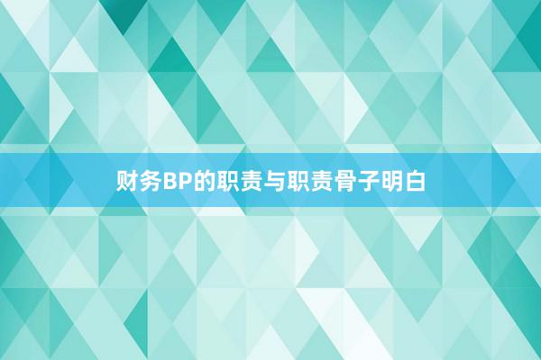 财务BP的职责与职责骨子明白